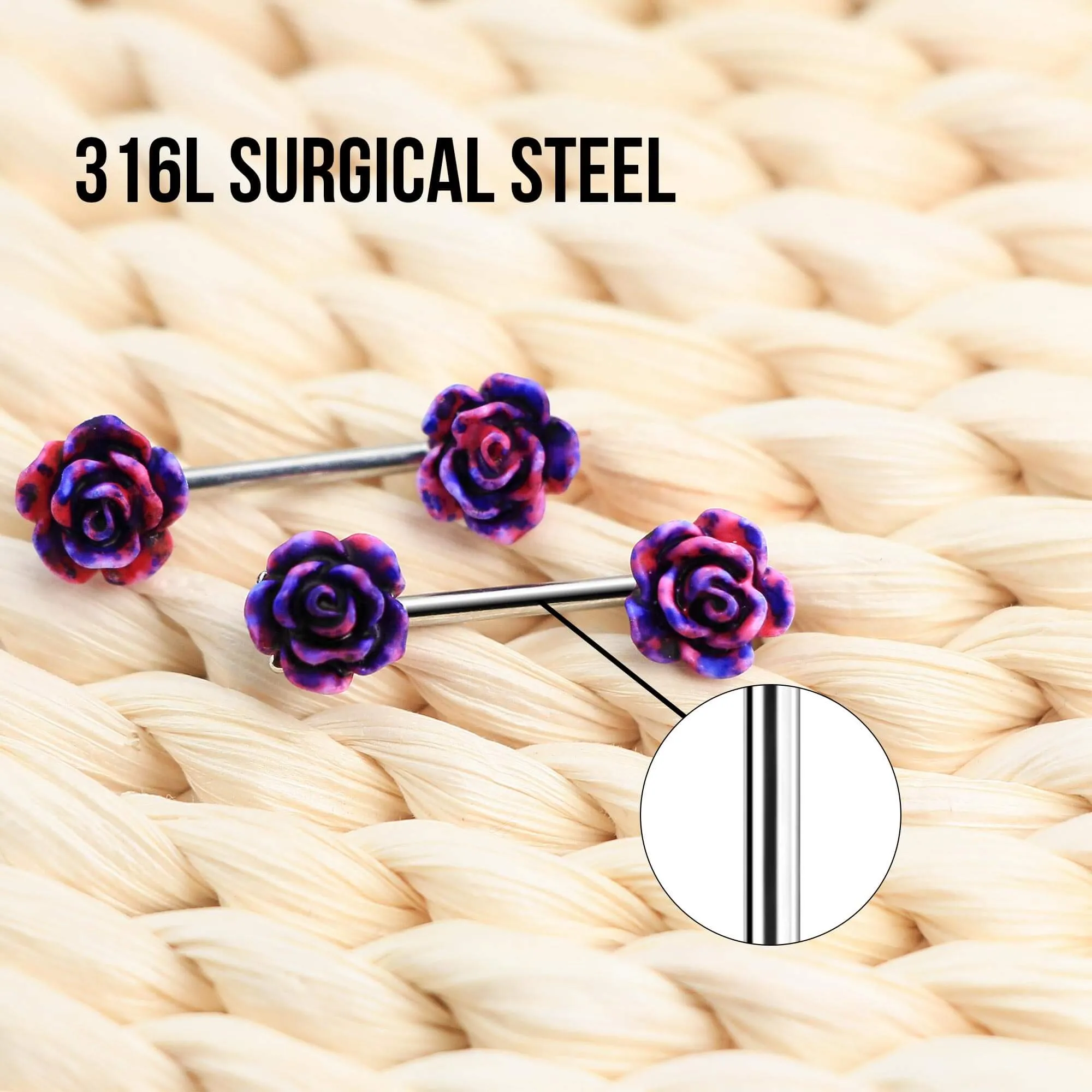 14G 316L Stainless Steel Rose Nipple Ring