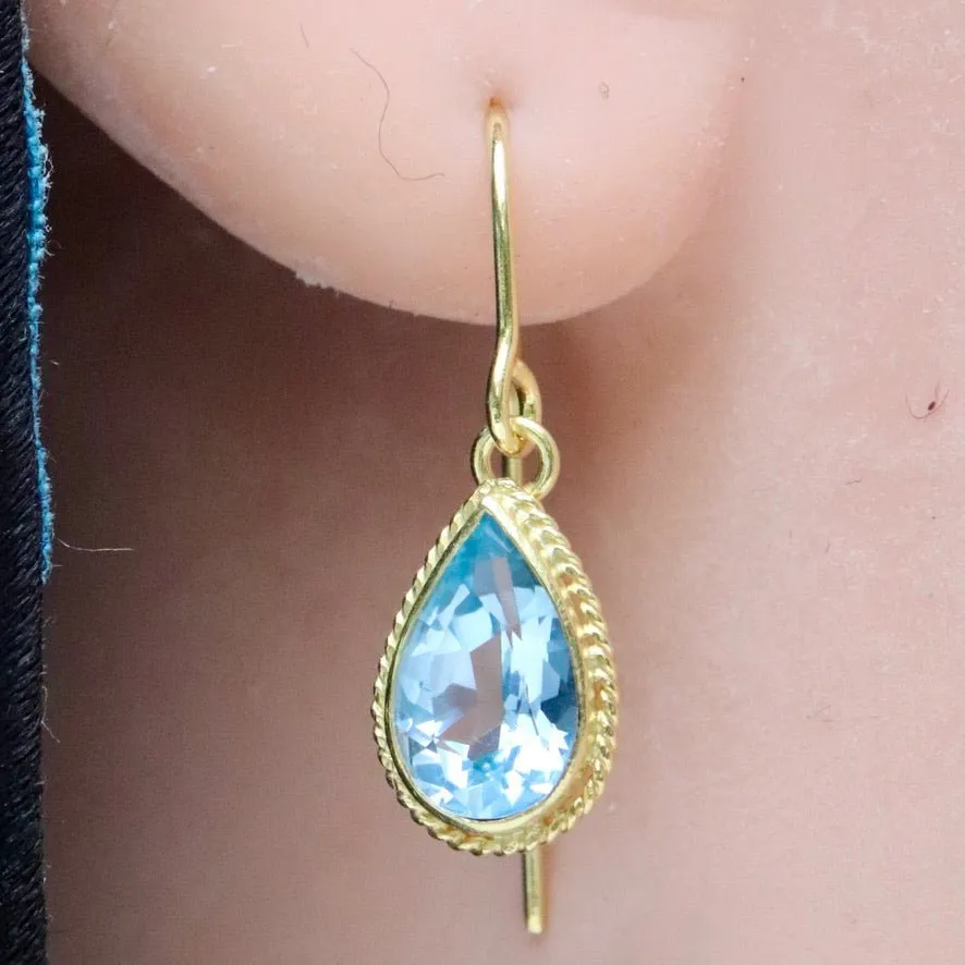 14k Teardrop Blue Topaz Earrings