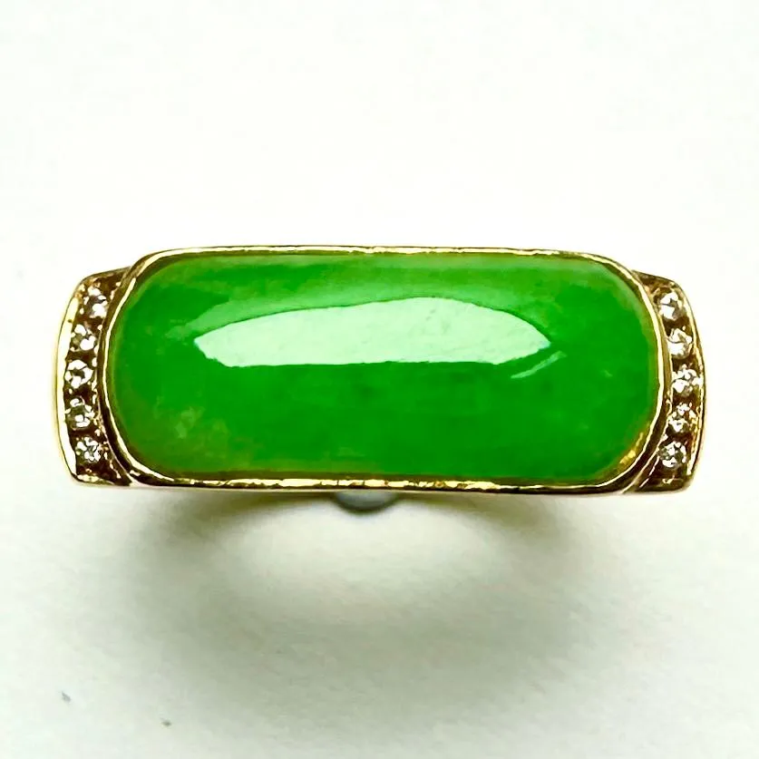 18K Yellow Gold Jade Diamond Men Ring