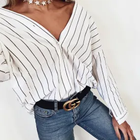 2018 New Women summer Beach Casual Loose shirt Long sleeve stripes print blouses Cardigan button casual tops Plus size