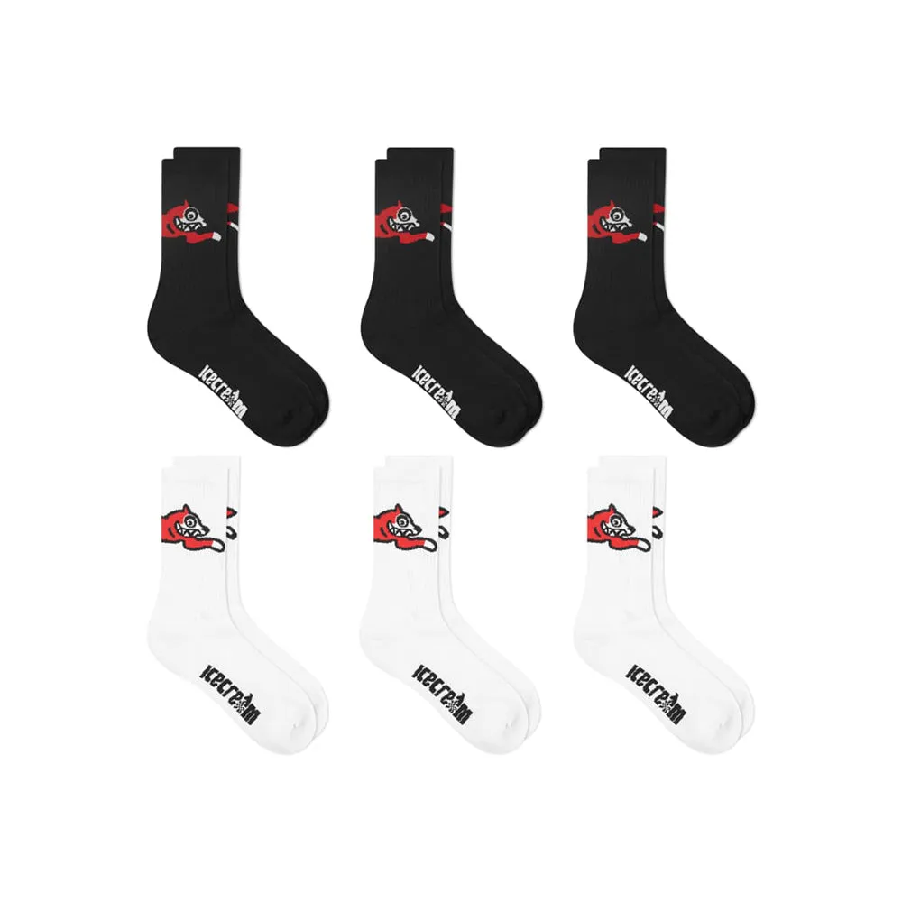 6 Pack Running Dog Socks (Black/White)