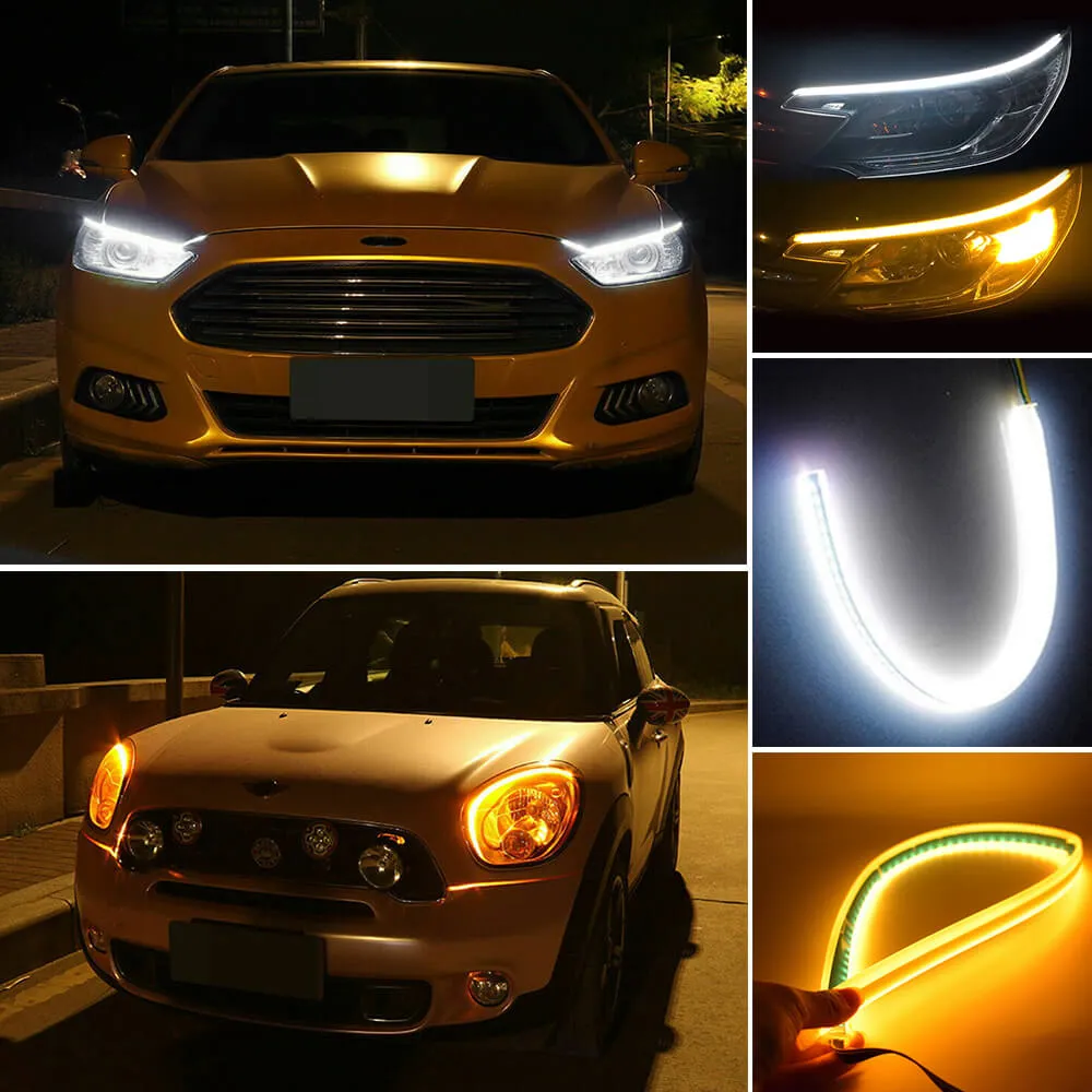 60cm Universal Flexible LED Daytime Running Lights Turn Signal Strips for Headlight