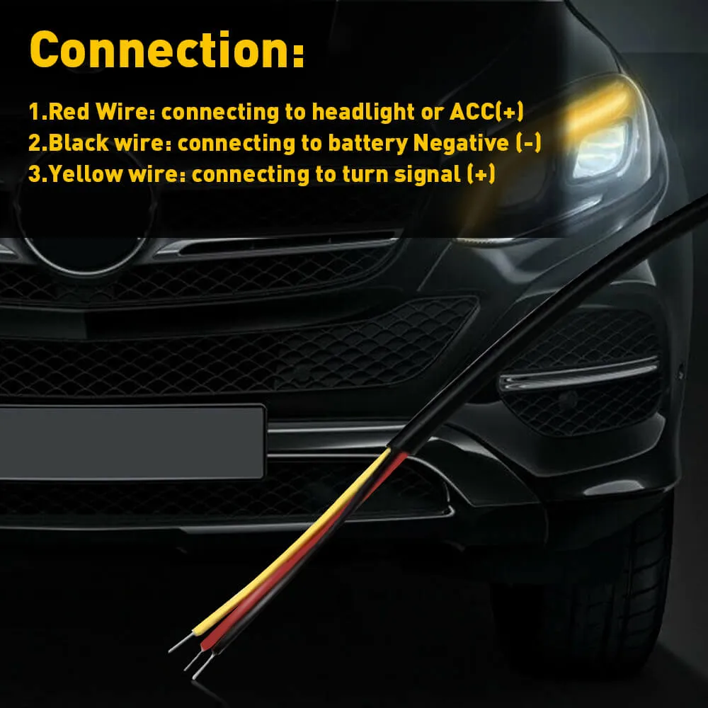 60cm Universal Flexible LED Daytime Running Lights Turn Signal Strips for Headlight