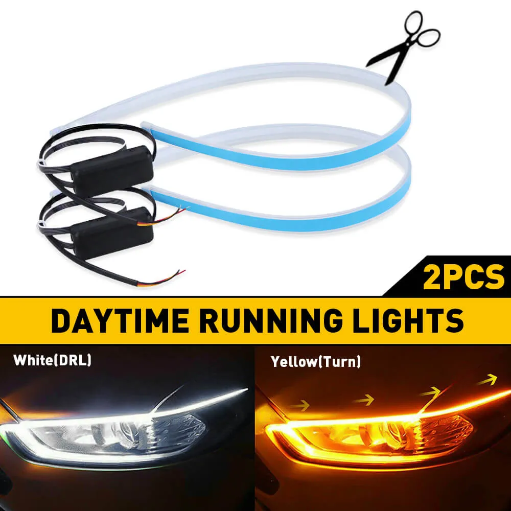 60cm Universal Flexible LED Daytime Running Lights Turn Signal Strips for Headlight