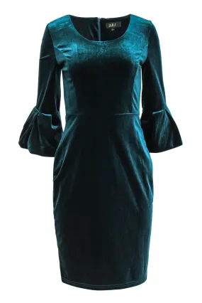 ABS Collections - Dark Teal Velvet Bell Sleeve Sheath Dress Sz 6