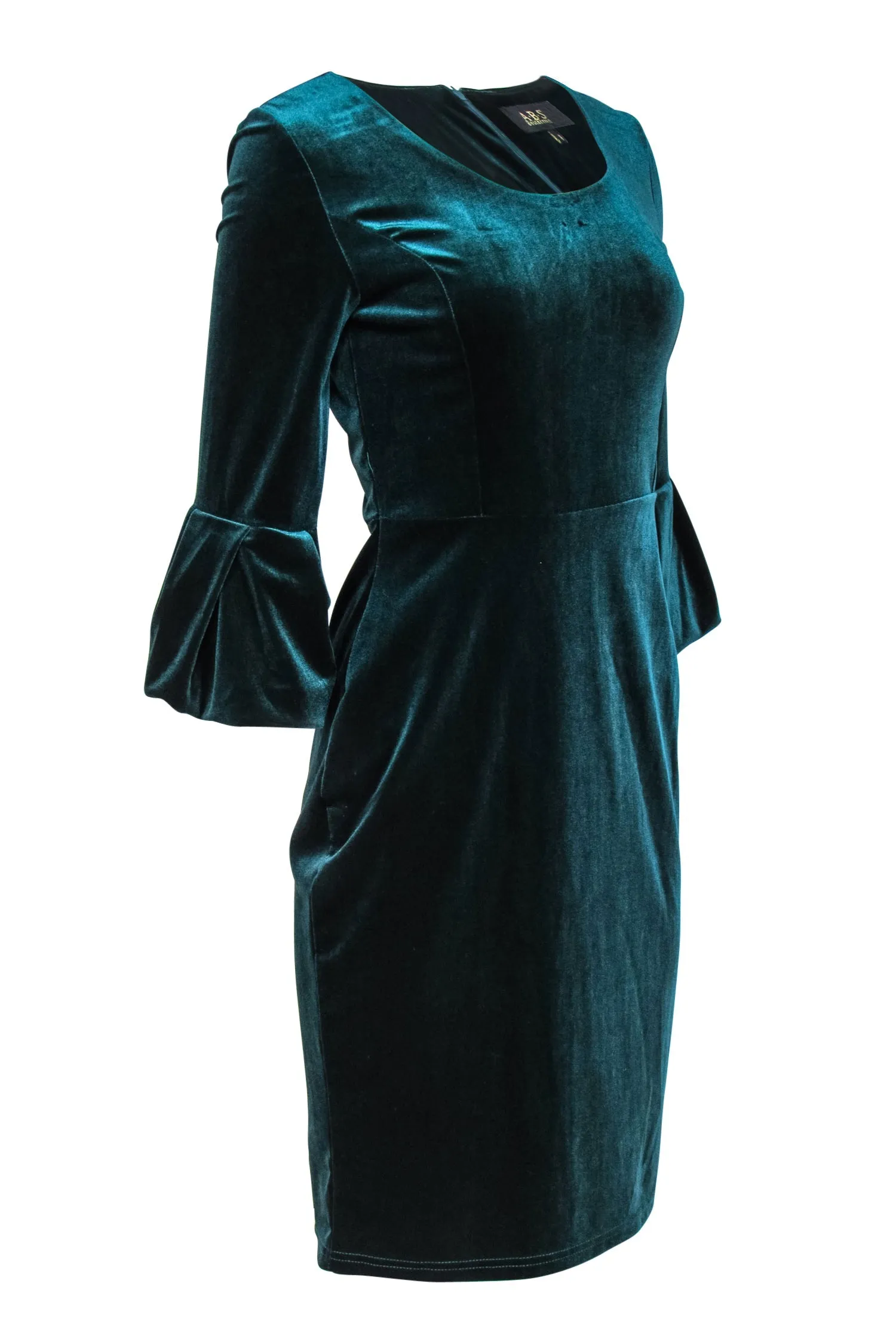 ABS Collections - Dark Teal Velvet Bell Sleeve Sheath Dress Sz 6