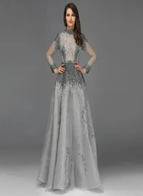 Adele  Crystal High Neck Evening Dress