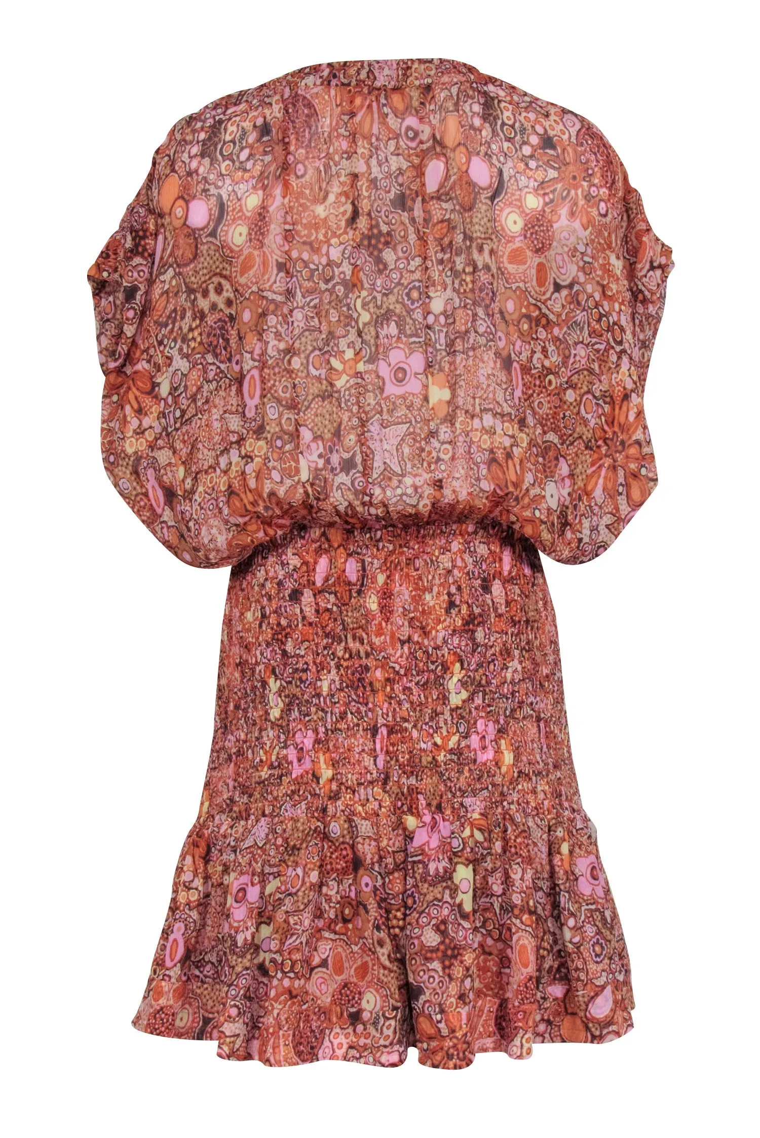 A.L.C. - Orange & Pink Paisley Print Smocked Bottom Dress Sz 14