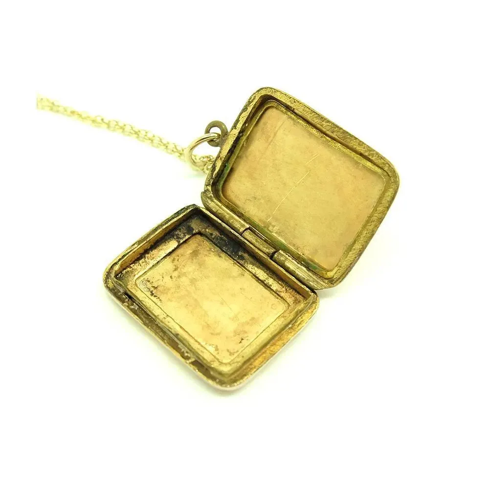 Antique Victorian 9ct Rose Gold Rectangular Engraved Locket Necklace