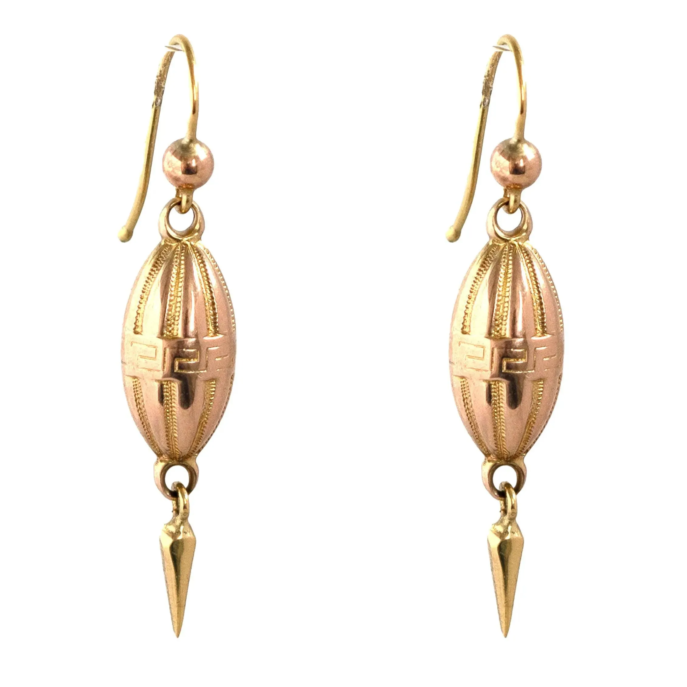 Antique Victorian Etruscan Revival 15ct Gold Drop Earrings