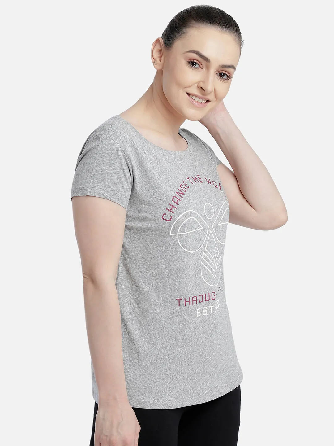 Aubree Women Cotton Grey T-Shirt