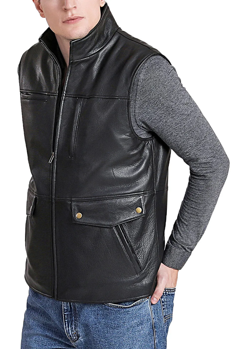 BGSD Men Goatskin Leather Field Vest