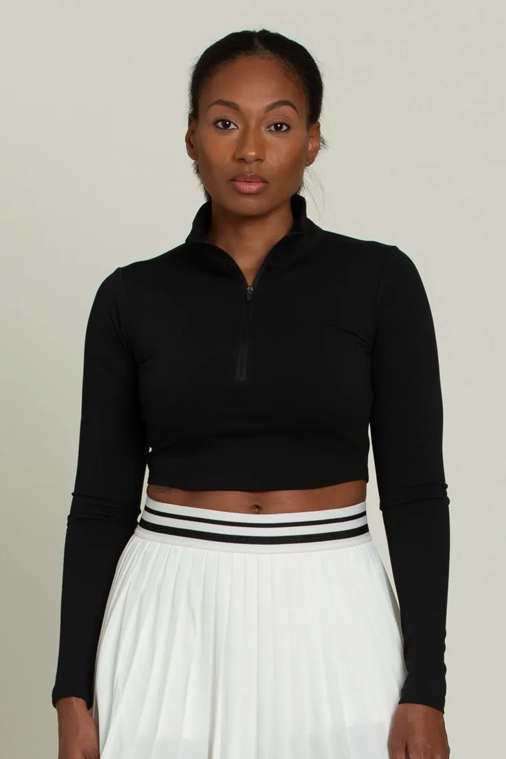 Black Athletic Half-Zip Crop Top