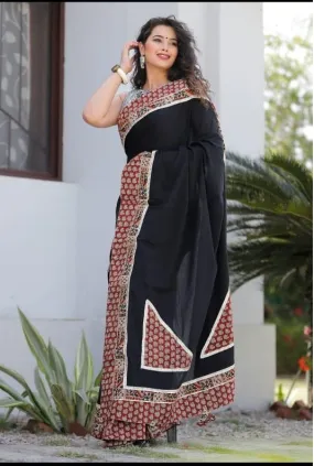 Black Mulmul Cotton Saree