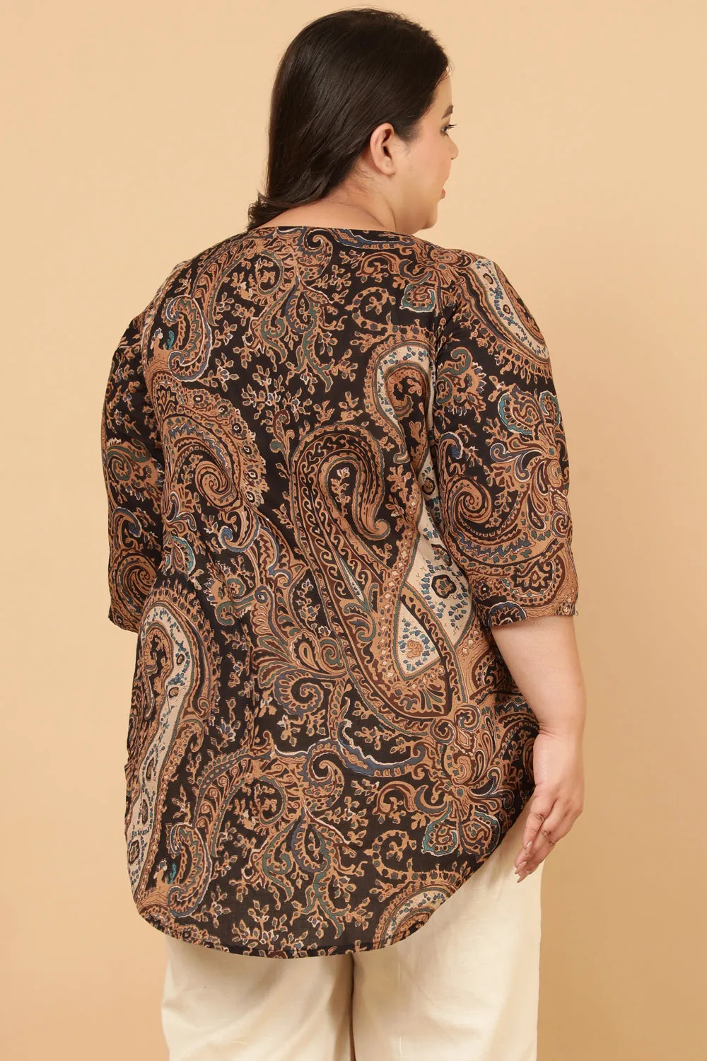 Black Paisley Print Cotton Top