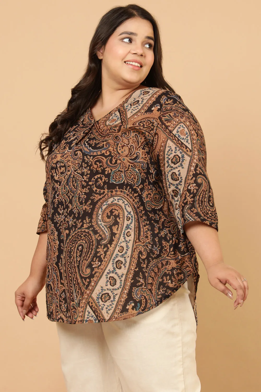 Black Paisley Print Cotton Top