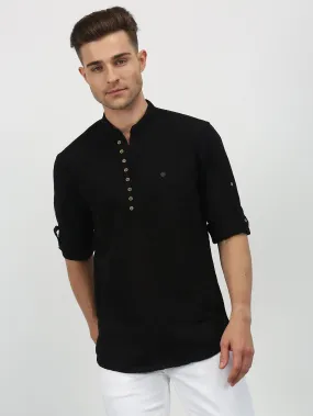 Black Solid Long Sleeve Casual Kurta