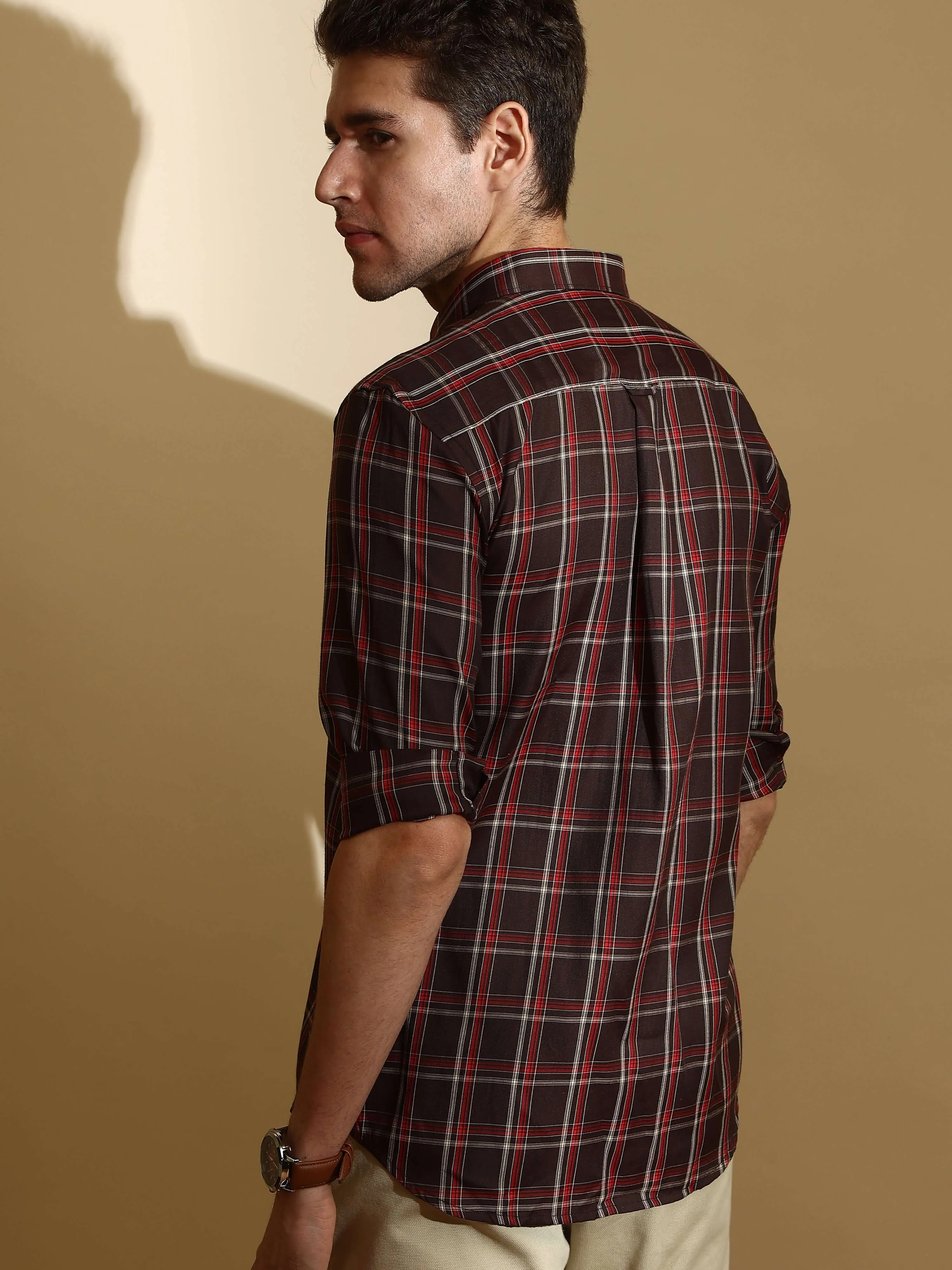 Brown casual check full sleeve shirt