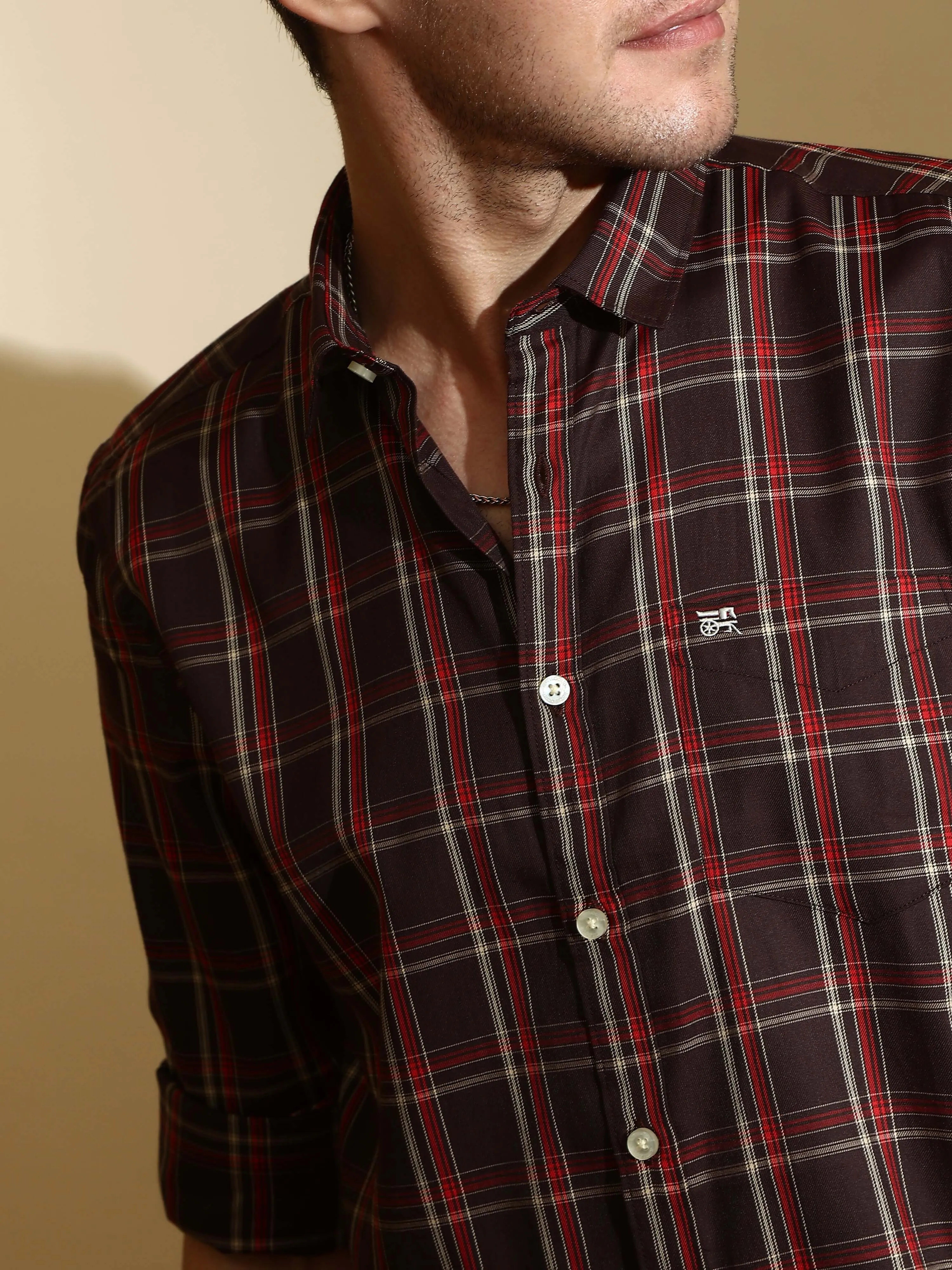 Brown casual check full sleeve shirt