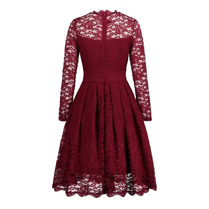 Button Front Lace Sleeve Dress