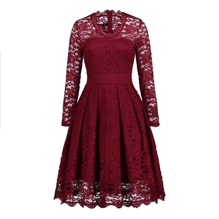 Button Front Lace Sleeve Dress