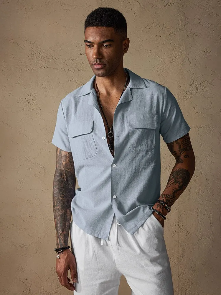 Casual Cotton Linen Shirt with Pockets