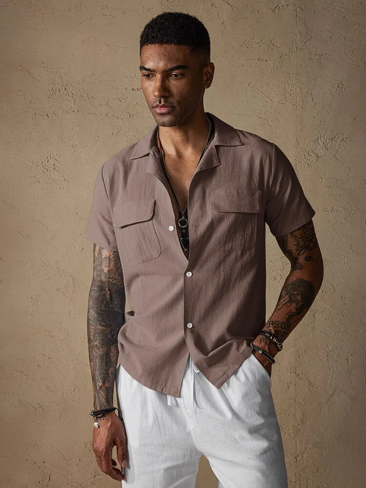 Casual Cotton Linen Shirt with Pockets