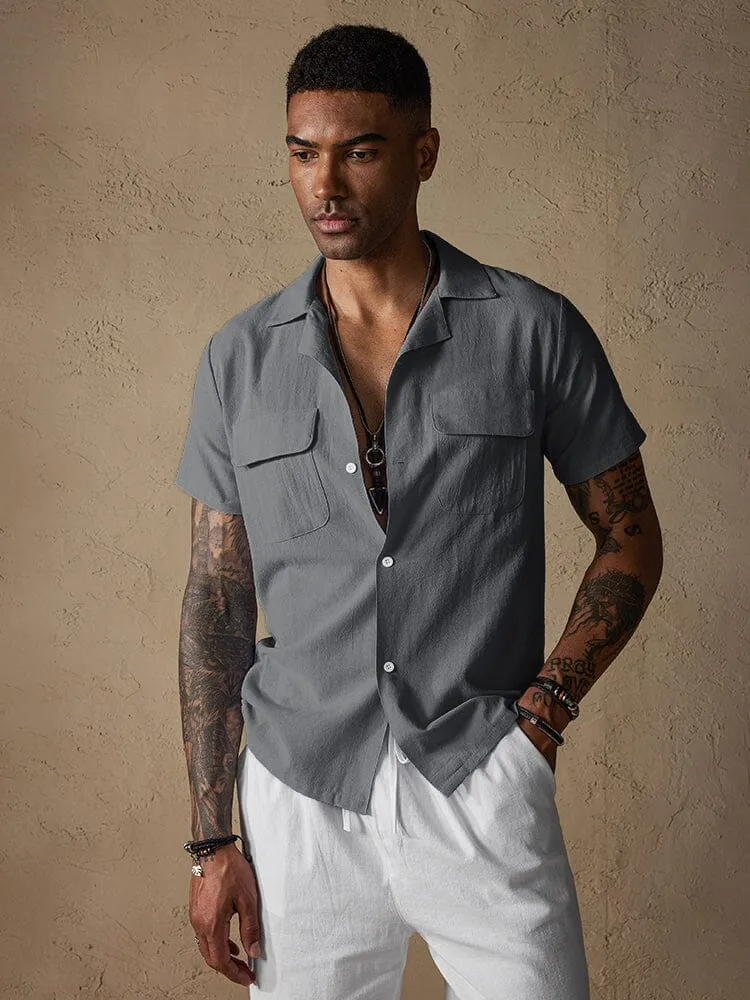 Casual Cotton Linen Shirt with Pockets