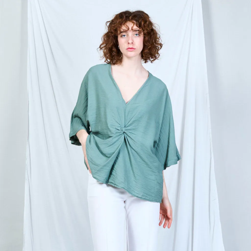 Casual green v-neck with front twist wholesale