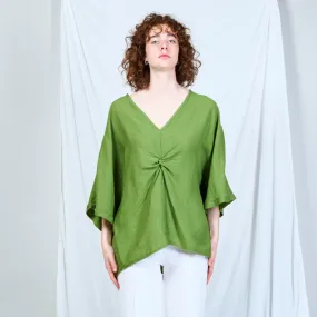 Casual green v-neck with front twist wholesale