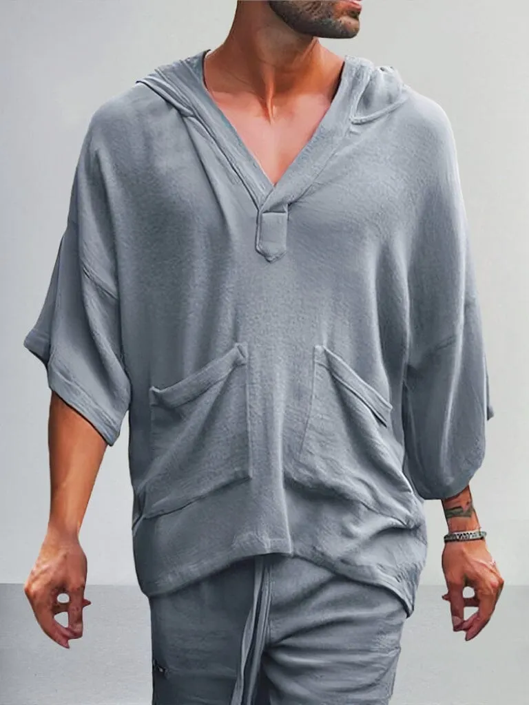 Casual Linen Pullover Hoodie Set