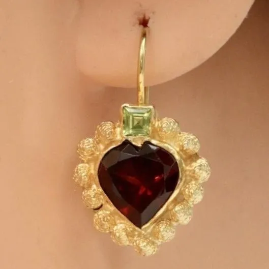 Catherine Earnshaw 14k Gold, Garnet and Peridot Earrings