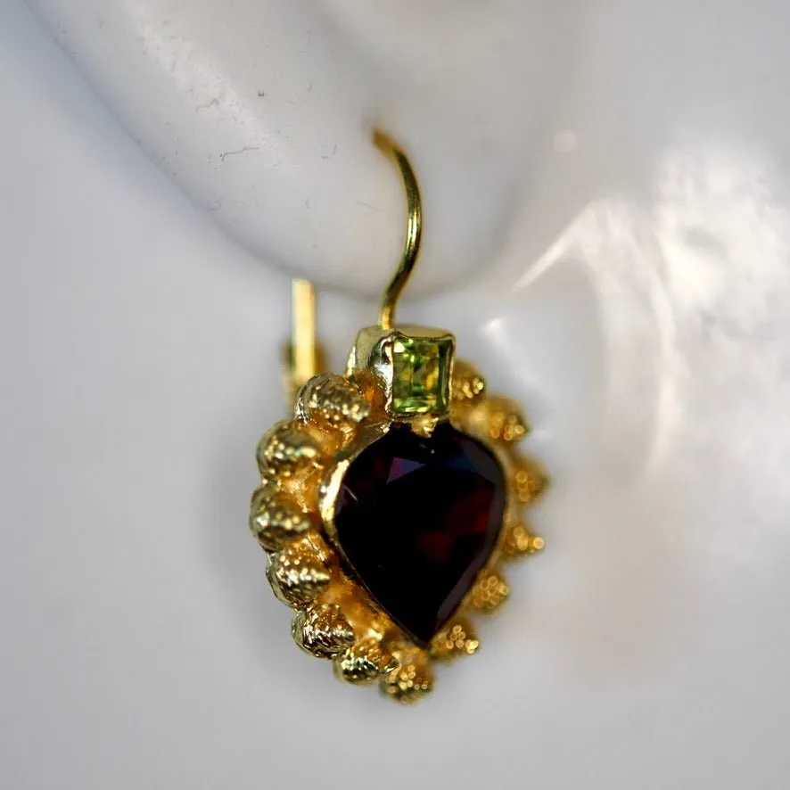 Catherine Earnshaw 14k Gold, Garnet and Peridot Earrings