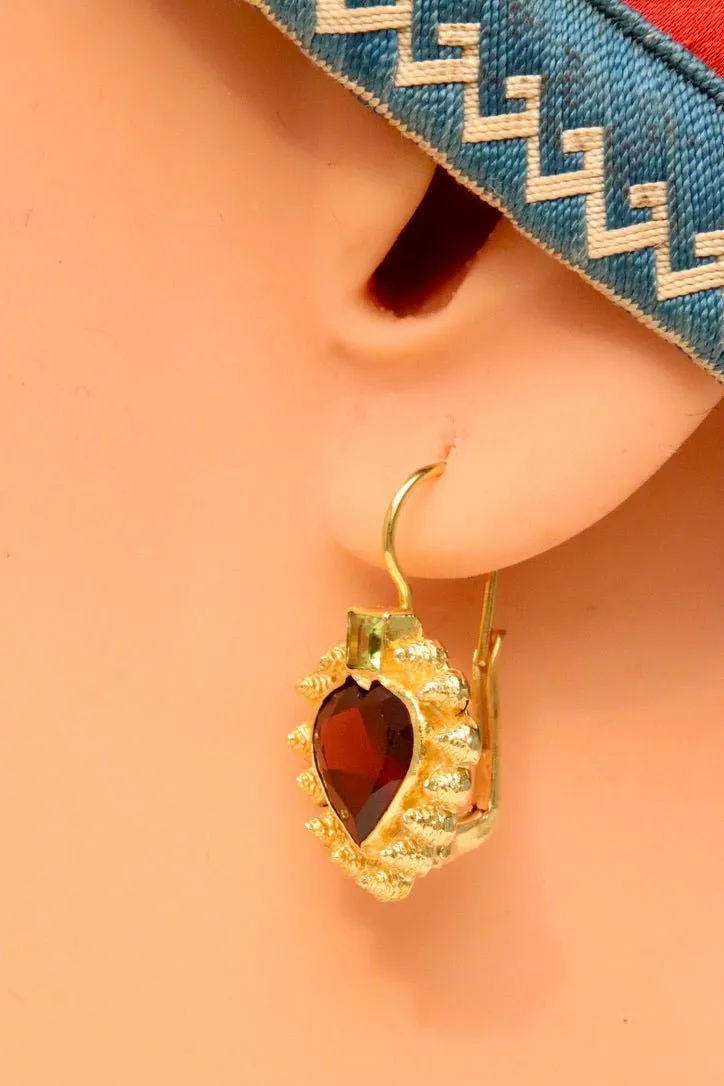 Catherine Earnshaw 14k Gold, Garnet and Peridot Earrings