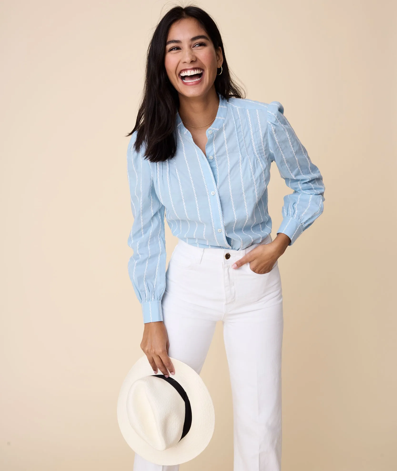 Cotton Band Collar Jocelyn Shirt