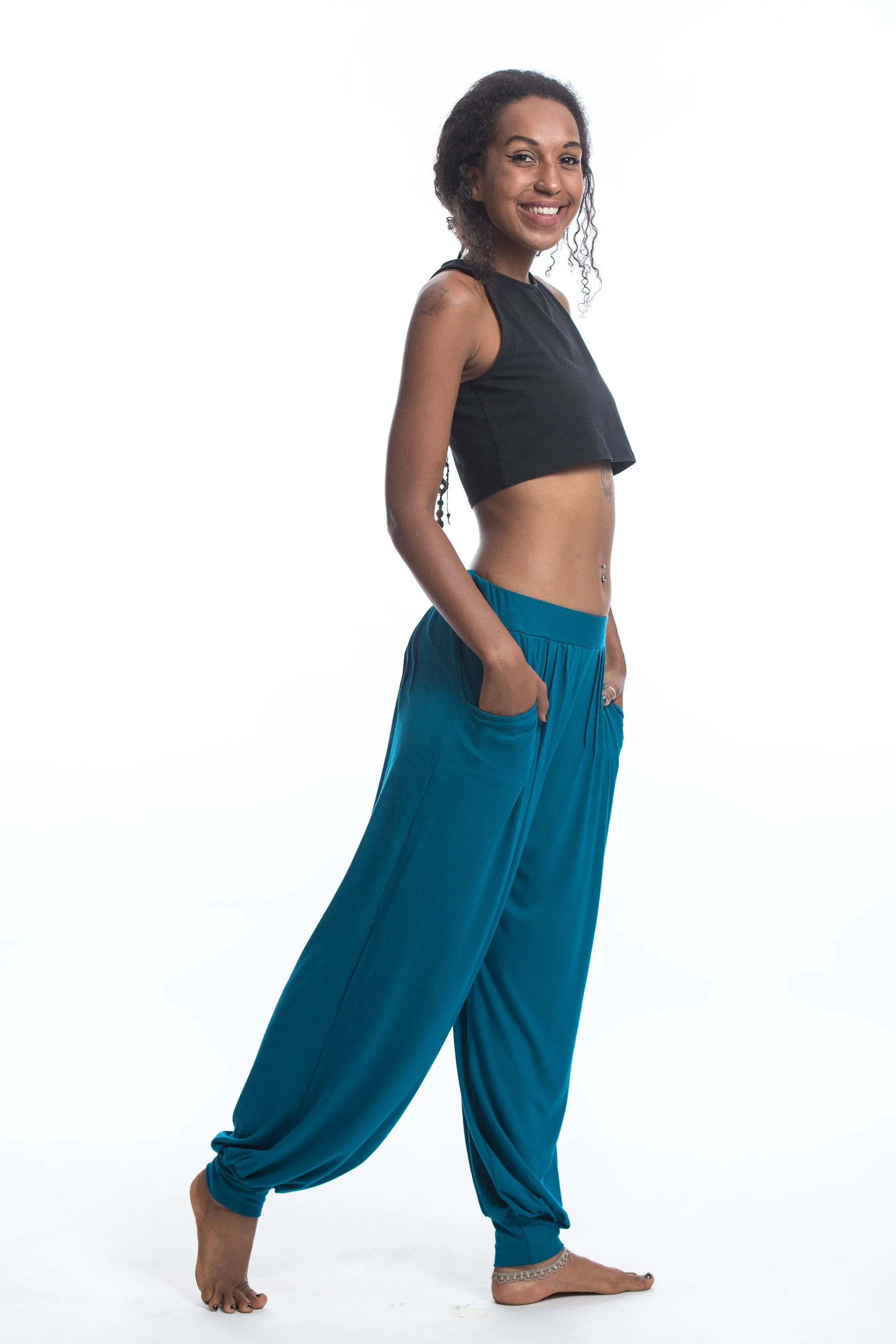 Cotton Women Harem Pants in Solid Blue