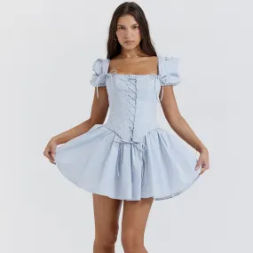 Countryside Summer Puff Sleeve Corset Mini Dress