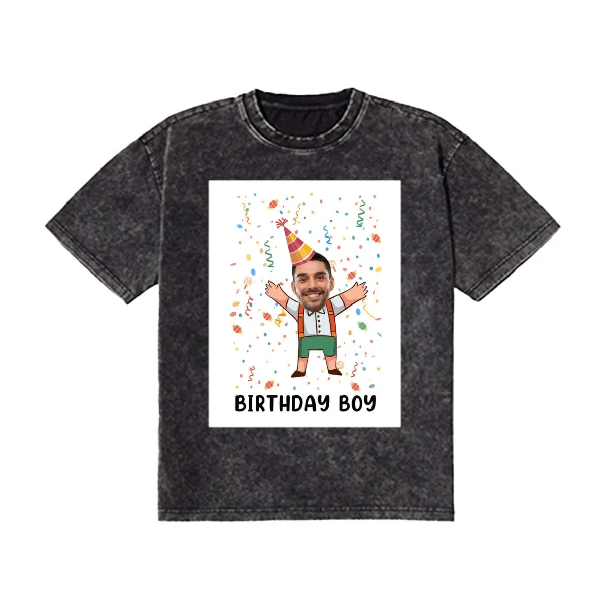 Custom Photo Cotton Birthday Casual Couple Denim T-Shirt