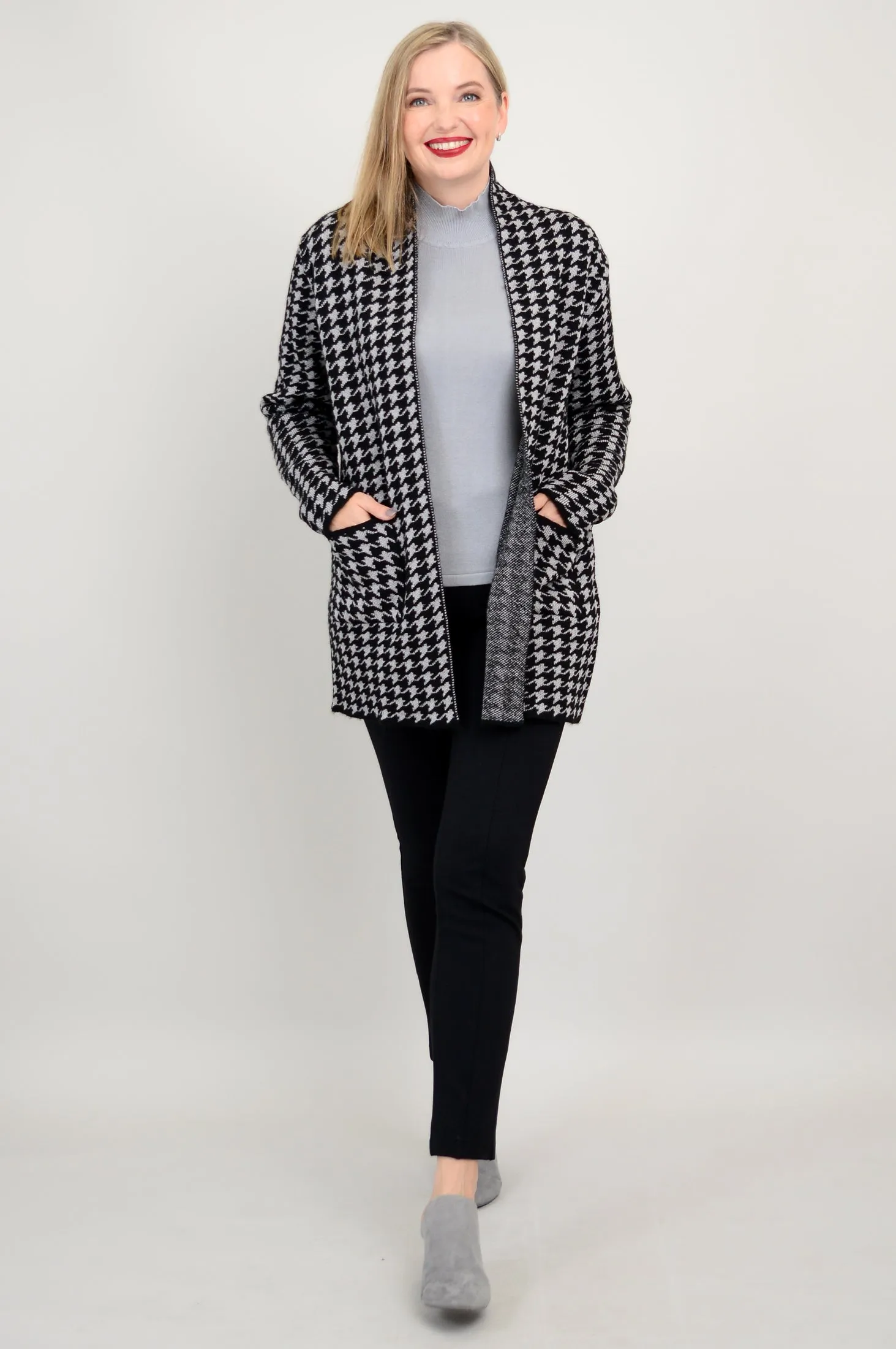 Dakota Cardigan, Houndstooth, Cotton Wool