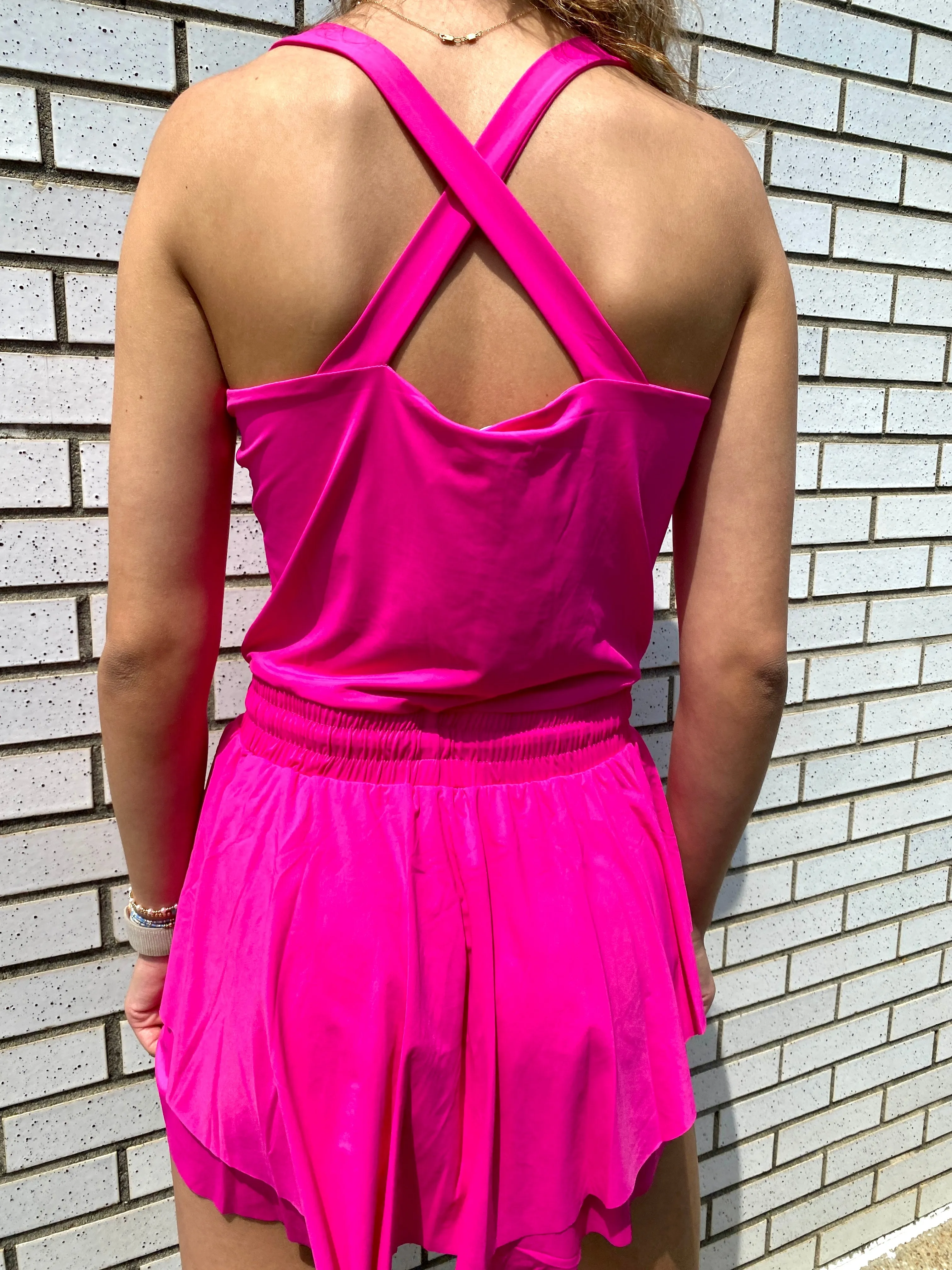 HOT PINK ATHLETIC ROMPER