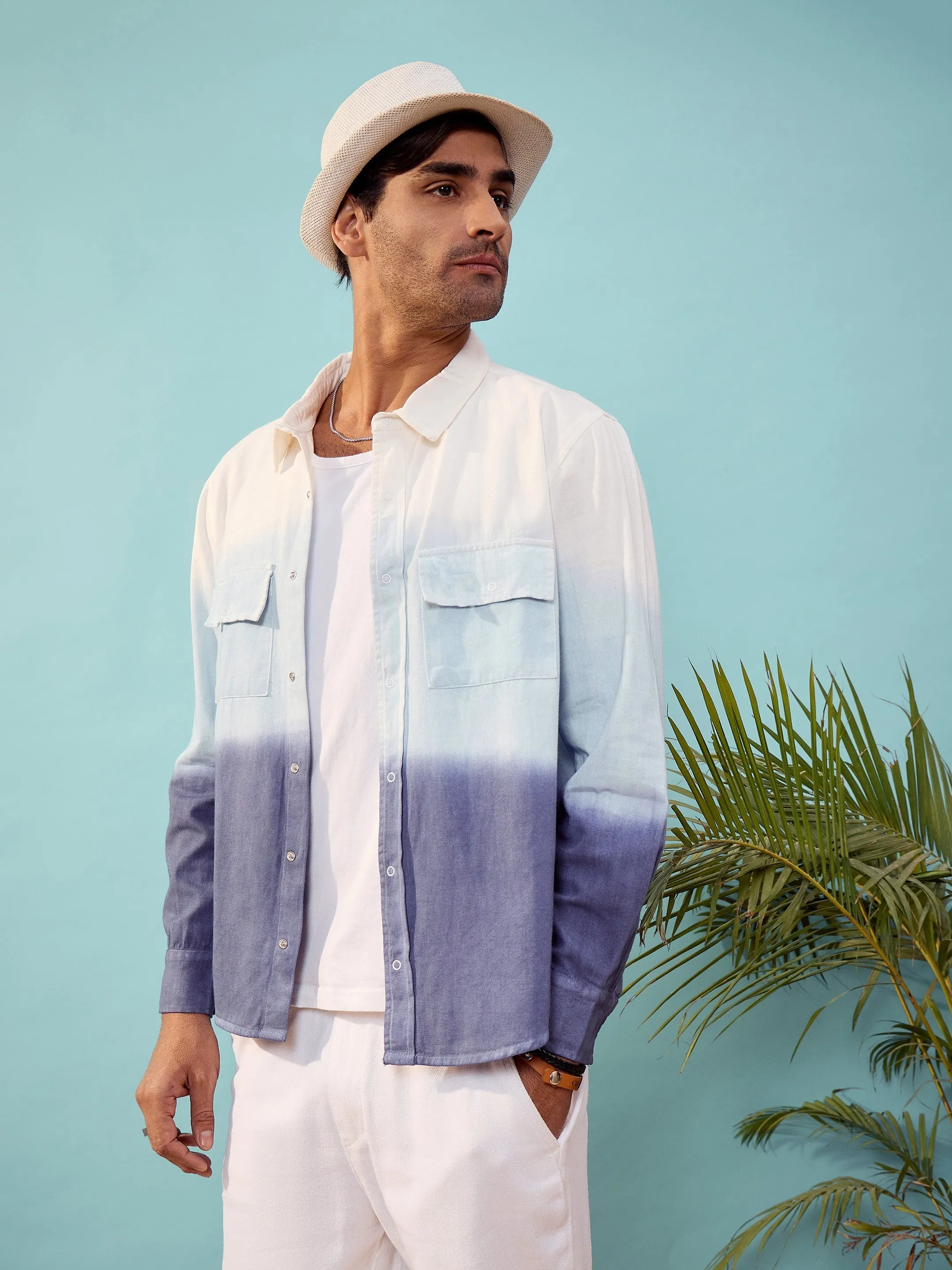 Men Blue & White Ombre Shirt