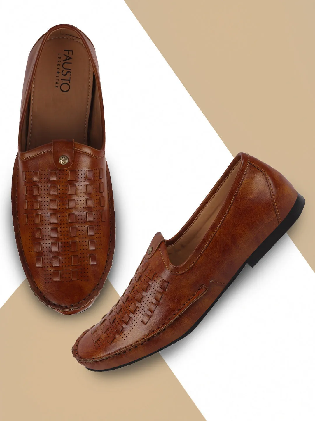 Men Ethnic Tan Stitched Juttis & Mojaris