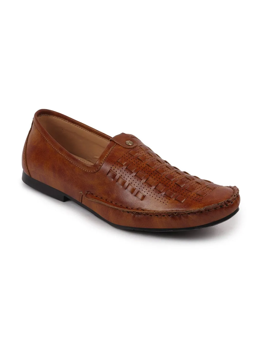 Men Ethnic Tan Stitched Juttis & Mojaris