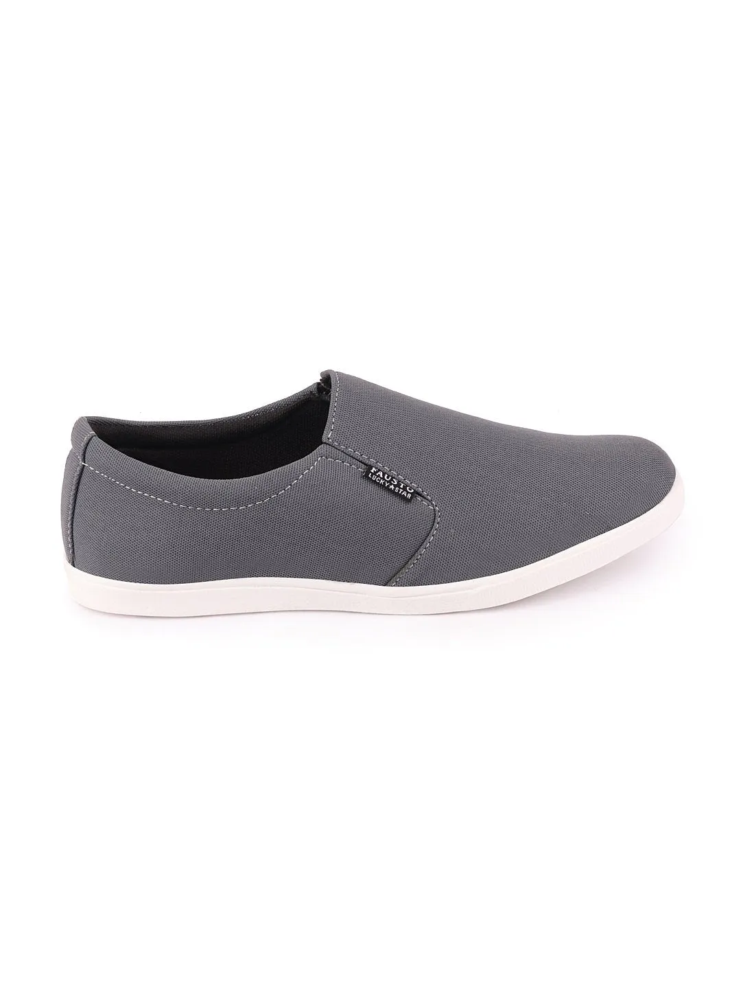 Men Grey Casual Canvas Slip-On Loafers