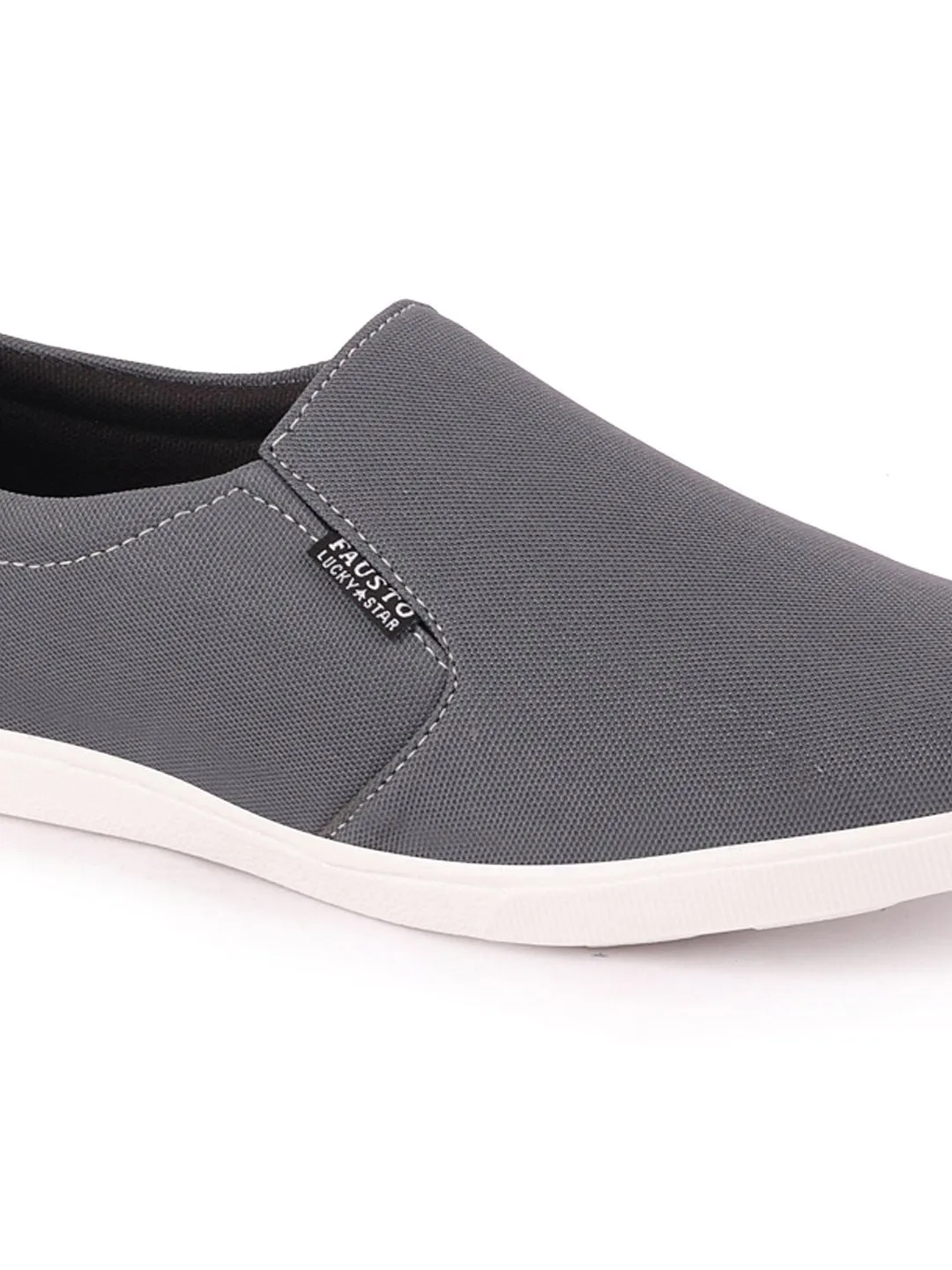 Men Grey Casual Canvas Slip-On Loafers