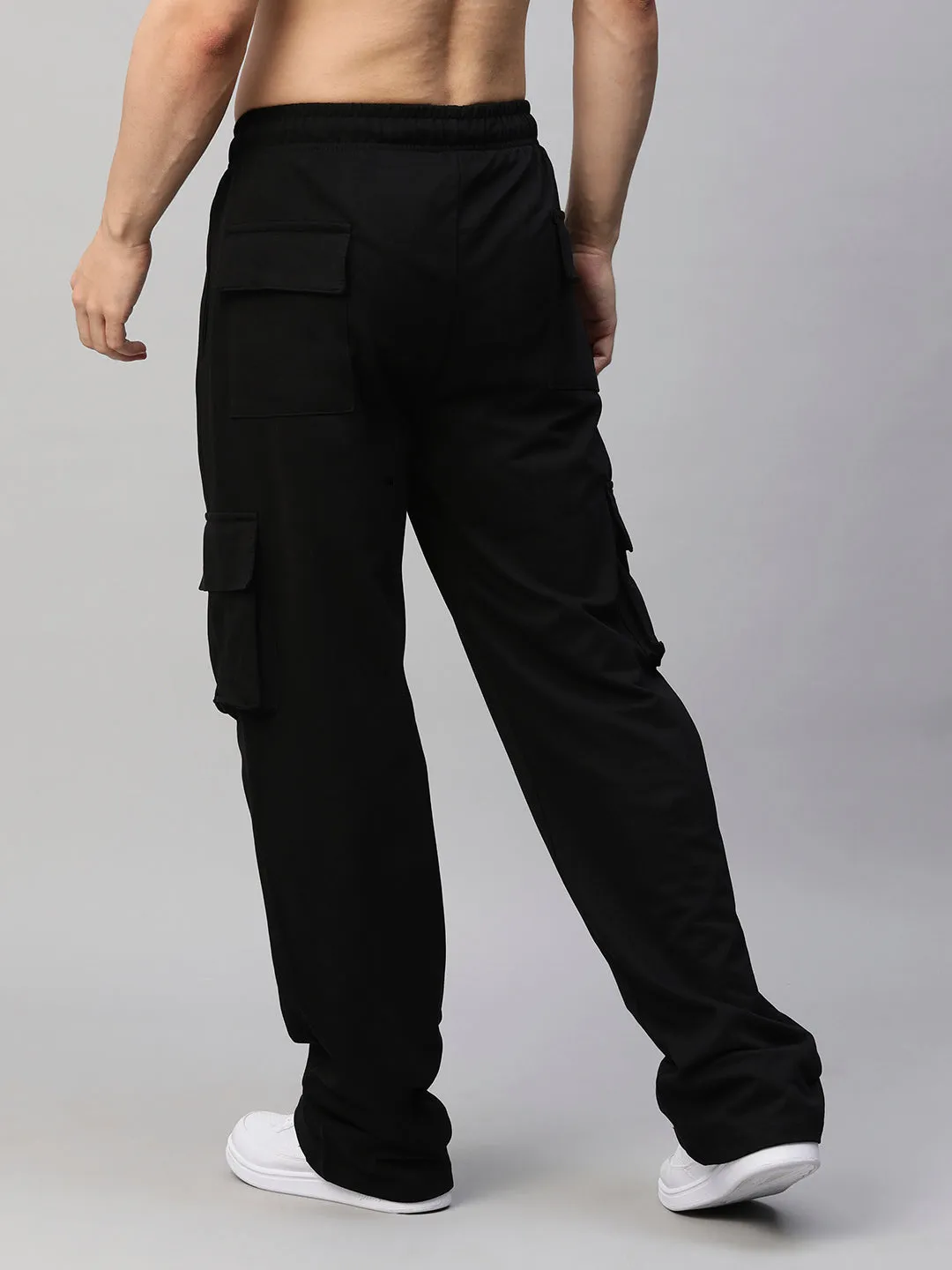 Men Premium Terry Cargo Pants - Black