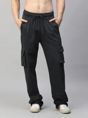 Men Premium Terry Cargo Pants - Vampire Grey