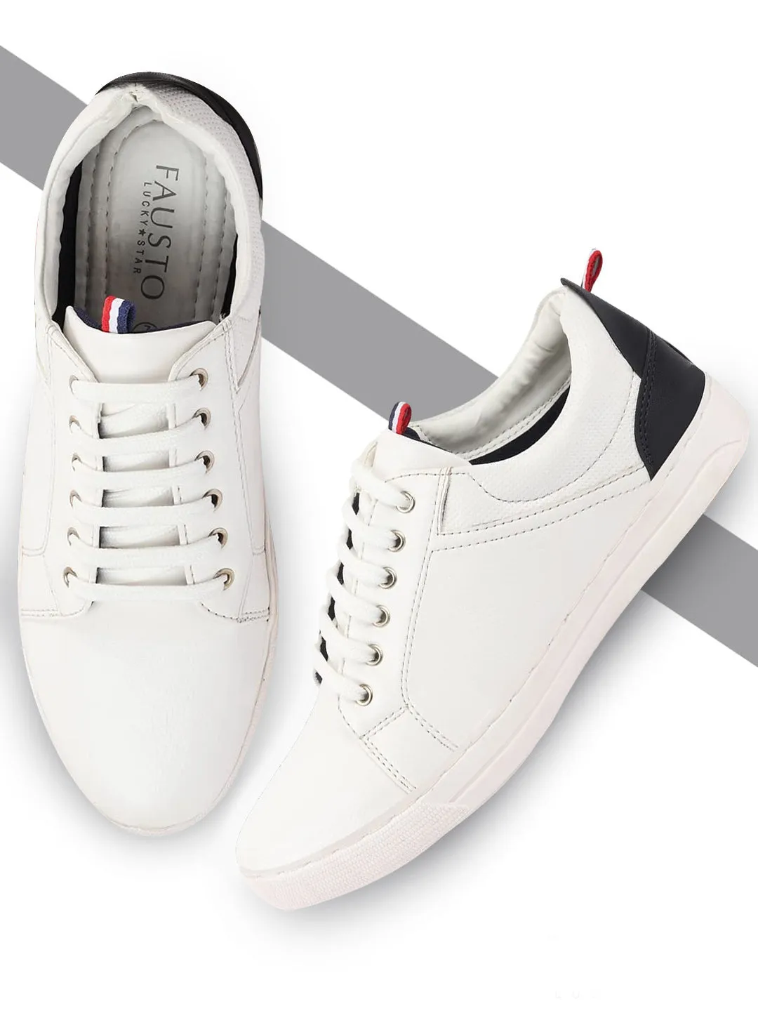 Men White/Navy Classic Lace Up Sneakers