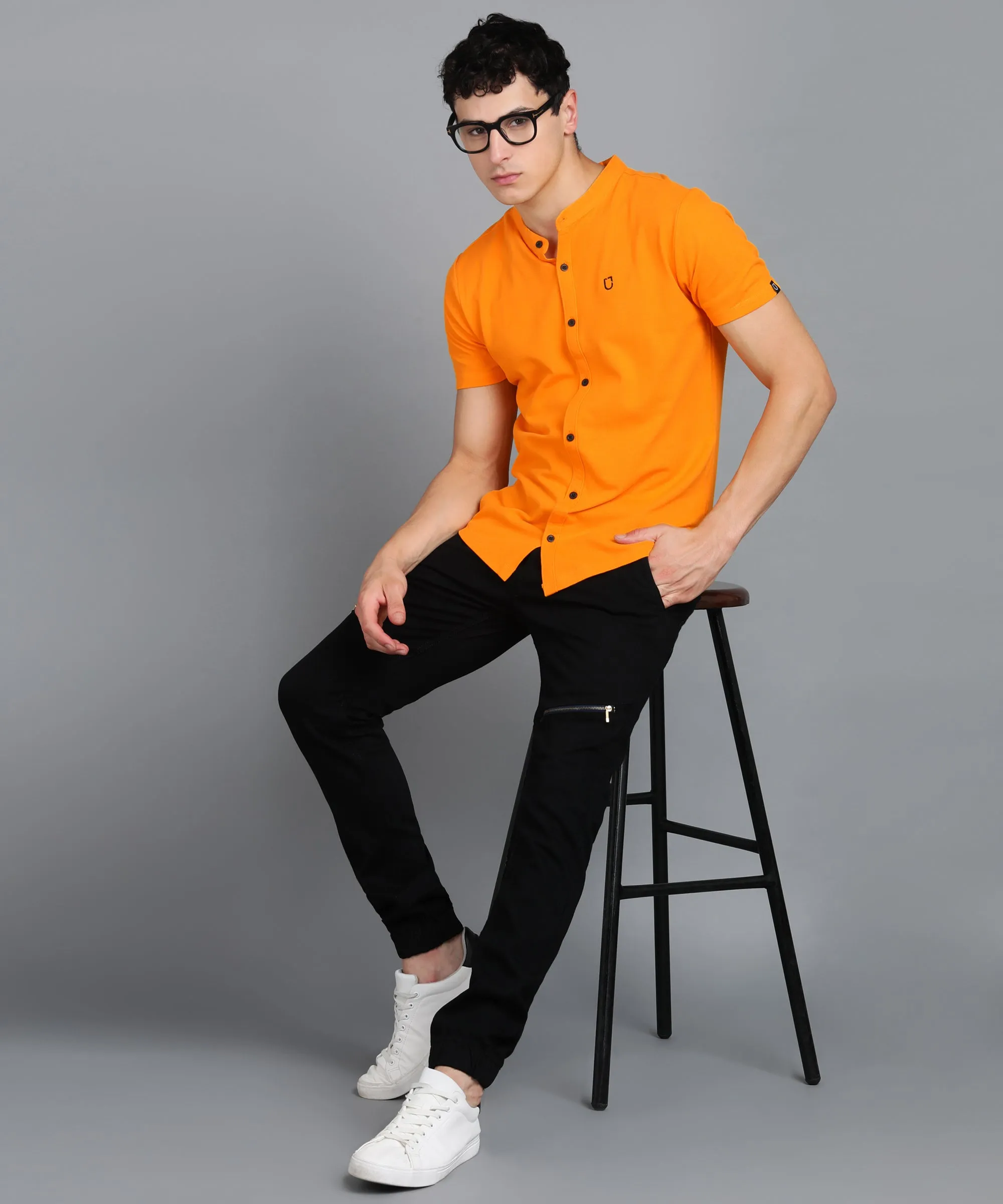 Men Yellow Slim Fit Solid Casual Shirt