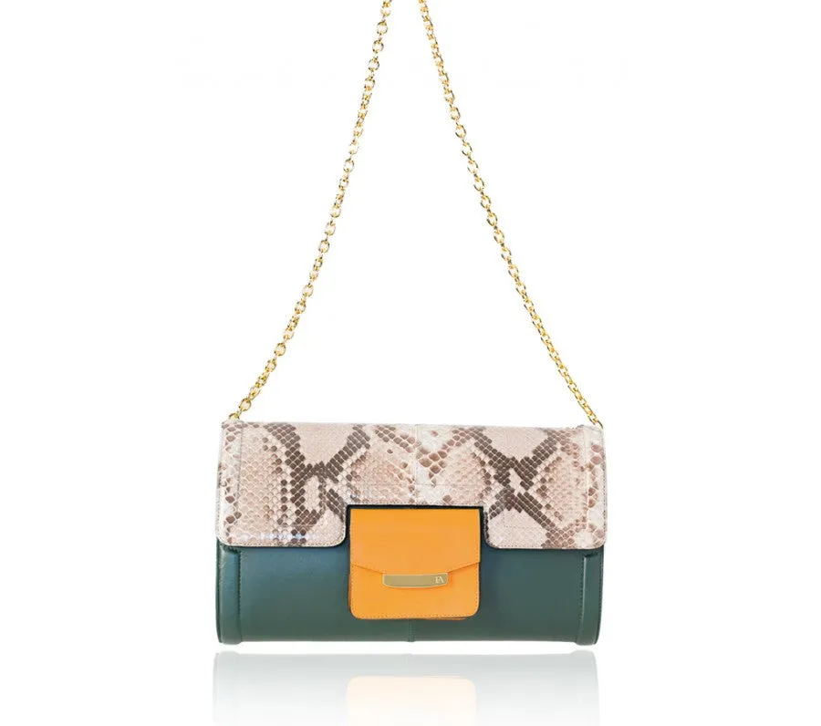 Natural & green Serena Clutch